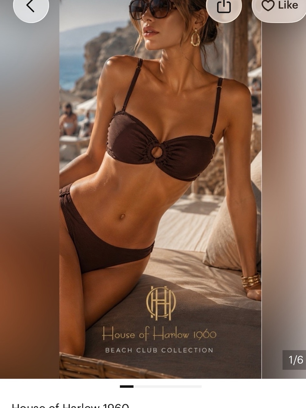 House of Harlow 1960 Chocolate Brown Ribbed Ring-Front Bikini Set